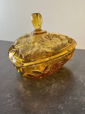 Depression Glass - Hazel-Atlas Pinwheel Triangle Candy Dish - Deep Amber Color